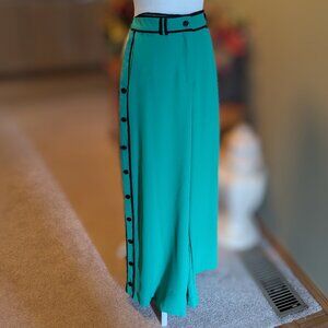 NWOT Green Wide-leg Slacks with Black button trim, Size M